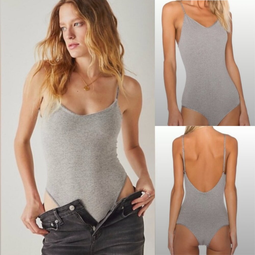 Free People Seamless High Cut Bodysuit NWOT Light Grey XS/S